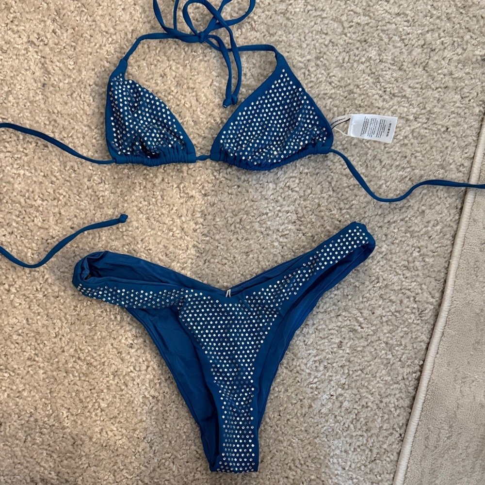 We Wore What: Blue Bikini with Rhinestone Accents